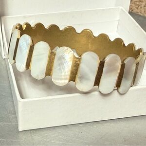 Vintage Brass & Mother of Pearl Bangle Bracelet